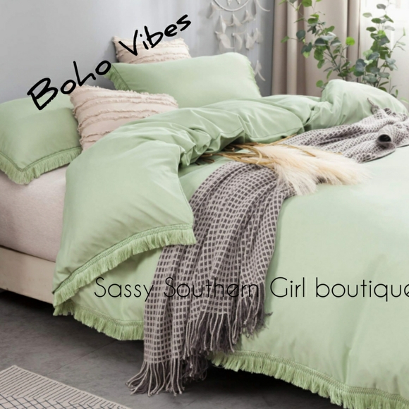 ⭐🆕 Boho fringe Seafoam green duvet set - Picture 1 of 9